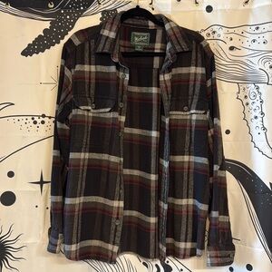 Woolrich Flannel Button Up Shirt Burgundy, Black, White Size Medium (M)